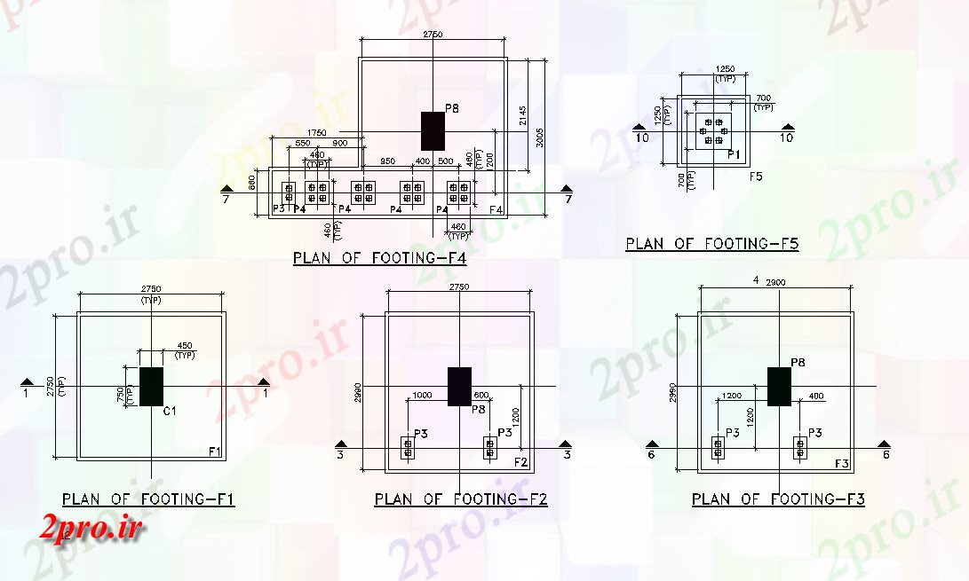 دانلود نقشه طراحی اتوکد پایه طرحی های کلیدی بنیاد از ساختمان   دو بعدی  (کد165178)