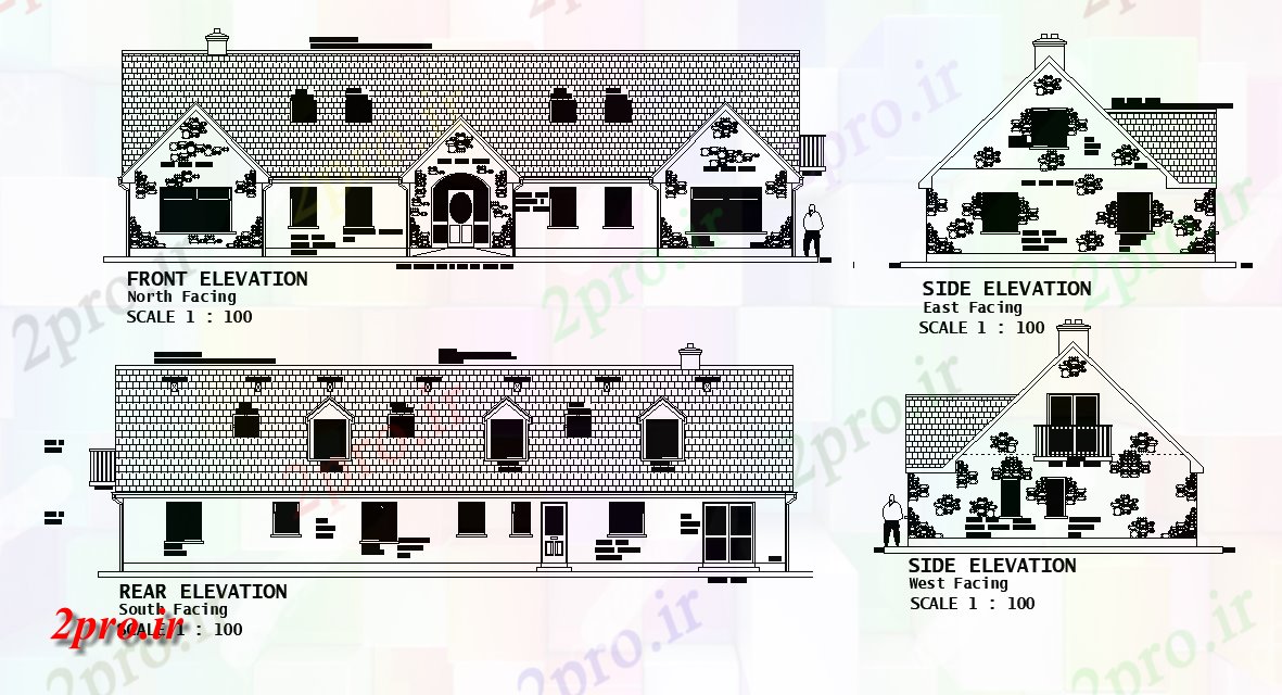 دانلود نقشه مسکونی  ، ویلایی ، آپارتمان  نما عقب طرحی خانه     اتوکد           (کد165195)