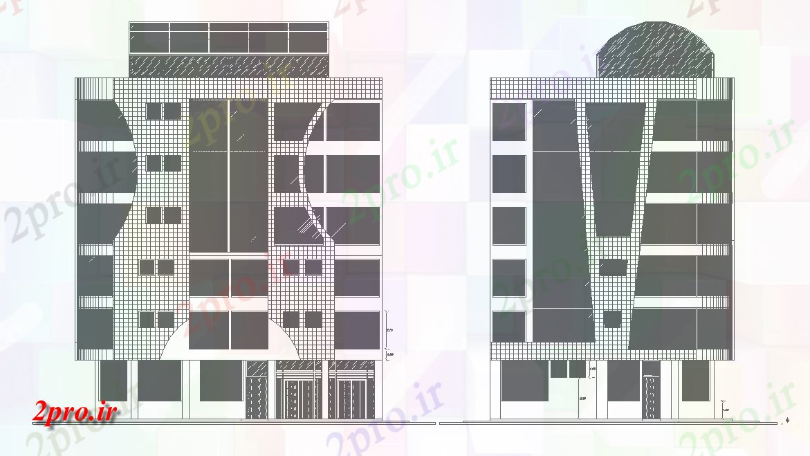 دانلود نقشه مسکونی  ، ویلایی ، آپارتمان  نما از G + 5 با جزئیات بالای پشت بام     اتوکد           (کد165211)