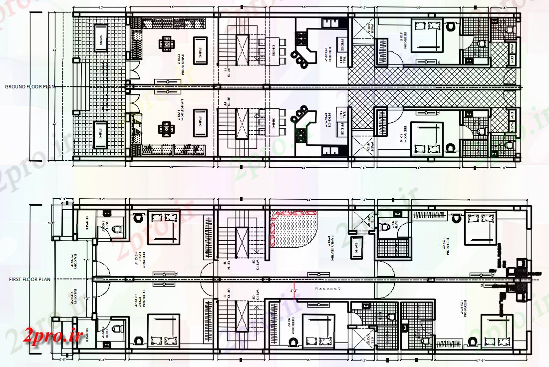 دانلود نقشه مسکونی ، ویلایی ، آپارتمان خانه مشترک 4 BHK طراحی با مبلمان 8 در 25 متر (کد165230)