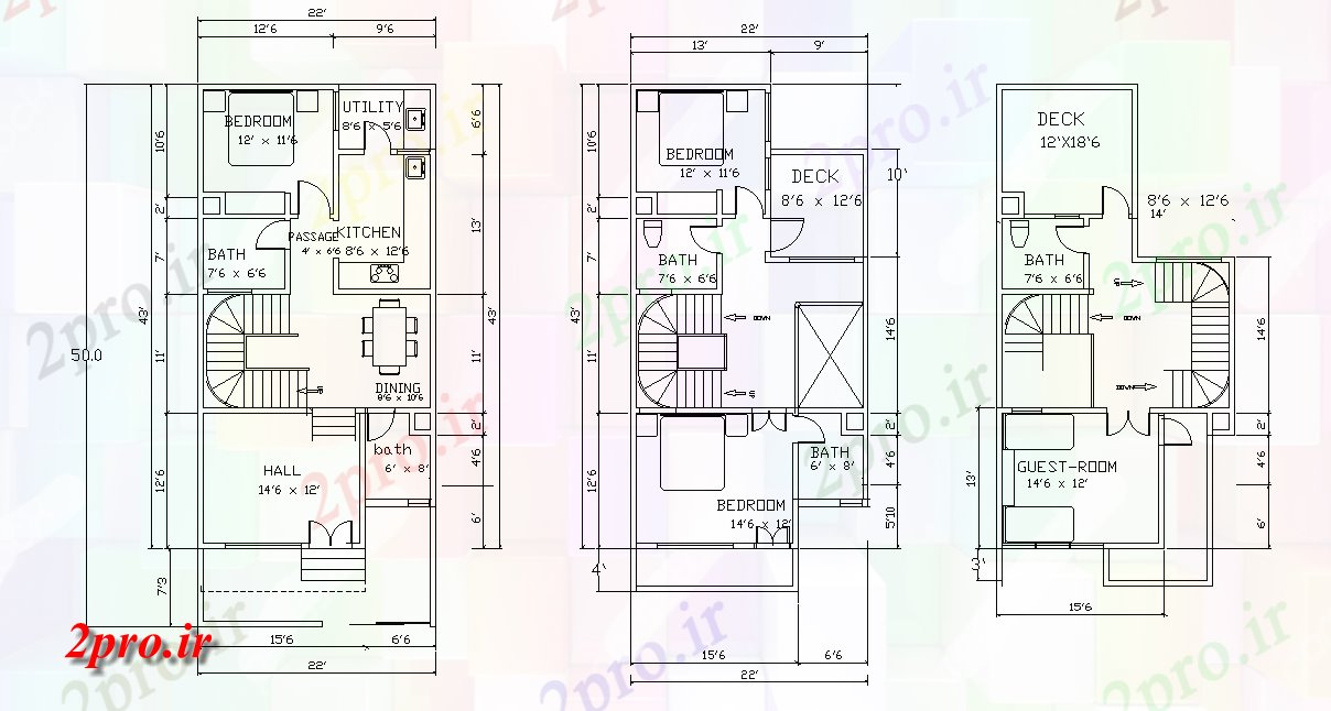 دانلود نقشه مسکونی ، ویلایی ، آپارتمان مجلس طراحی طبقه اتوکد 50'X22، 22 در 50 متر (کد165233)