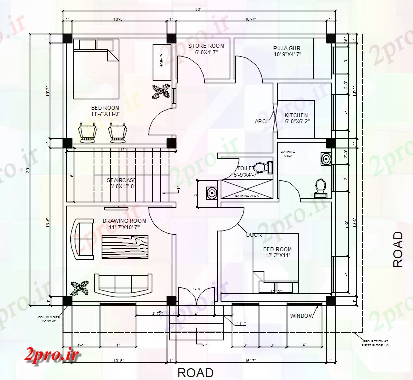 دانلود نقشه مسکونی ، ویلایی ، آپارتمان X30 طرحی چیدمان خانه اتوکد 9 در 9 متر (کد165237)
