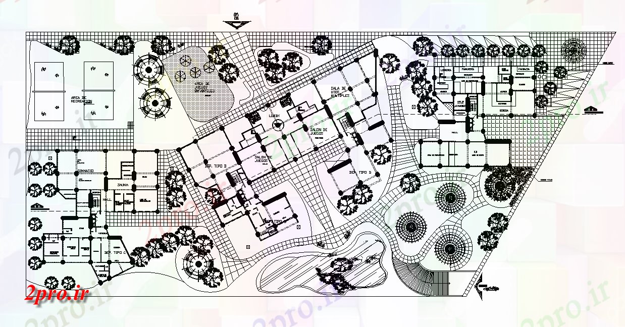 دانلود نقشه باغ چشم انداز طرحی در قالب اتوکد 17 در 28 متر (کد165252)