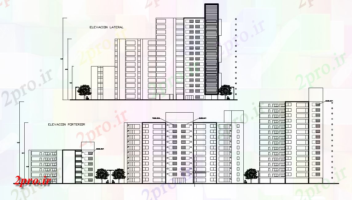 دانلود نقشه مسکونی  ، ویلایی ، آپارتمان  نما جانبی و نما خلفی ساختمان آپارتمان       اتوکد    (کد165253)