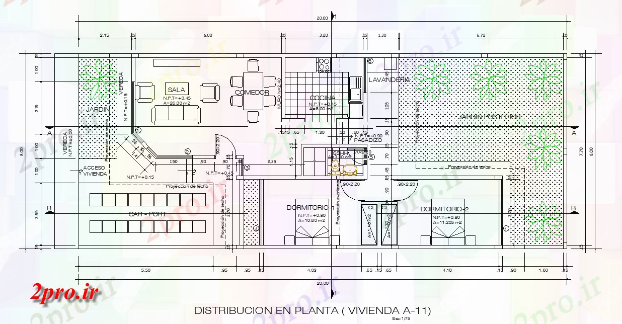دانلود نقشه x8m فوق العاده طرحی خانه ویلا در قالب دو بعدی اتوکد طراحی 8 در 17 متر (کد165261)