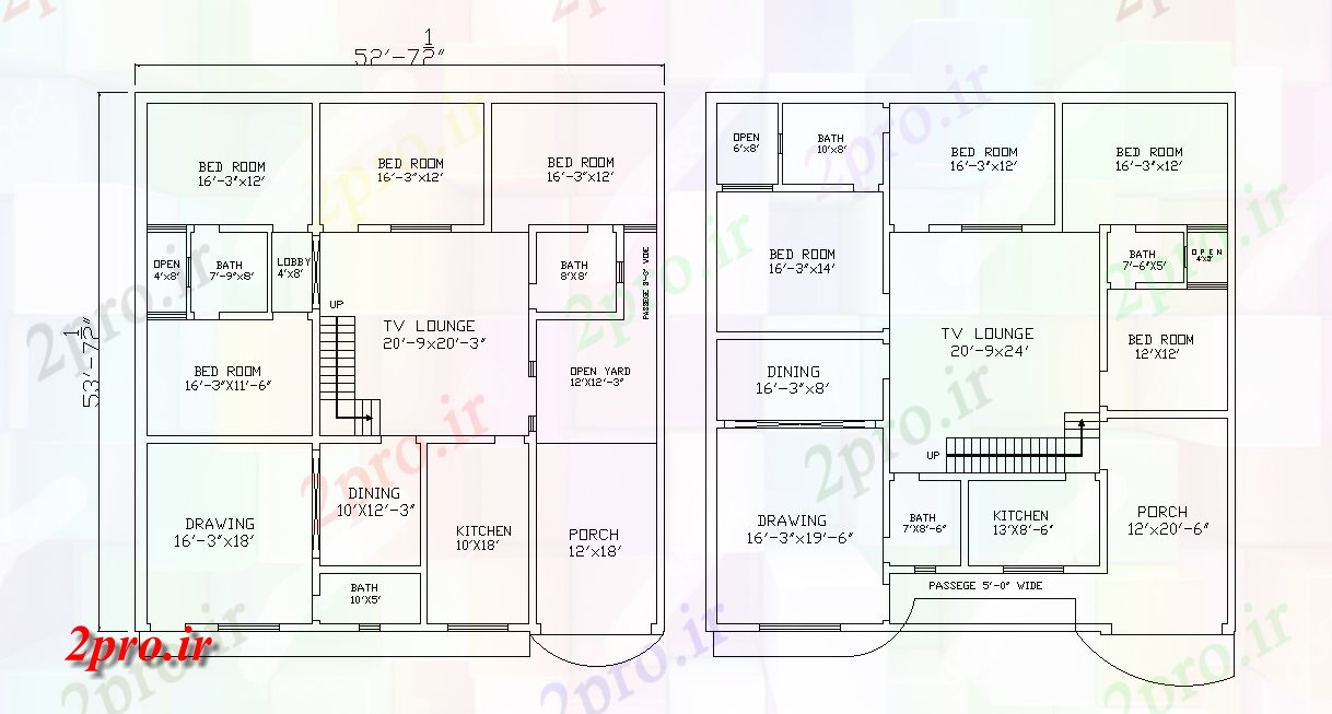 دانلود نقشه مسکونی ، ویلایی ، آپارتمان BHK خانه طرحی با 2 گزینه های مختلف 16 در 16 متر (کد165285)
