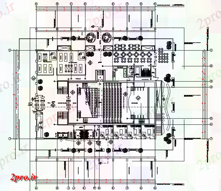دانلود نقشه تئاتر چند منظوره - سینما - سالن کنفرانس - سالن همایششهرستان مرکزی طرحی ساختمان 32 در 48 متر (کد165287)