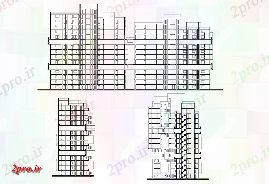 دانلود نقشه مسکونی  ، ویلایی ، آپارتمان  چند آپارتمان   آشنا ساختمان نمای  (کد165289)