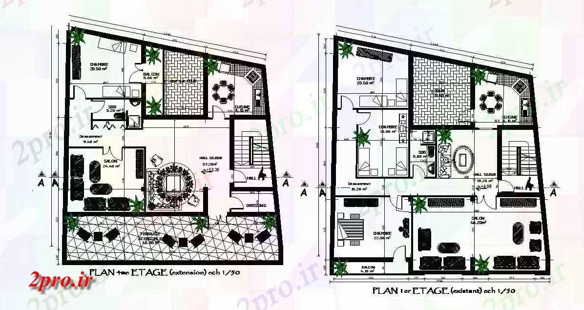 دانلود نقشه مسکونی ، ویلایی ، آپارتمان معماری خانه طرحی 3 BHK و 1 BHK 14 در 15 متر (کد165290)