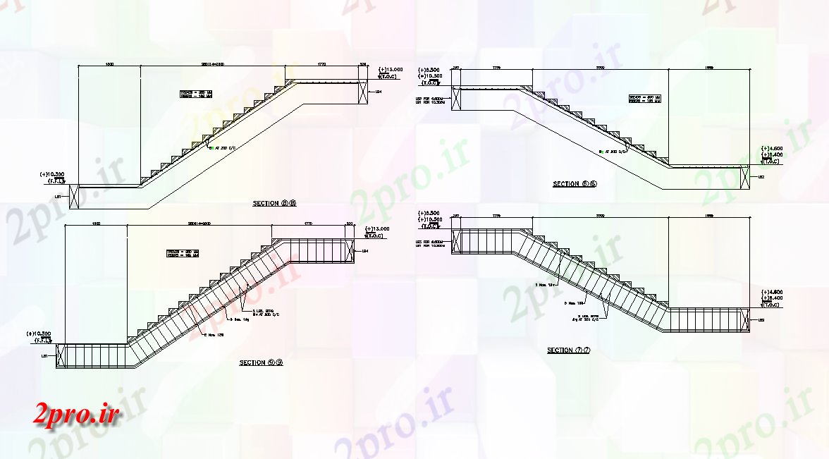 دانلود نقشه جزئیات پله و راه پله  بخش و نما راه پله    (کد165300)