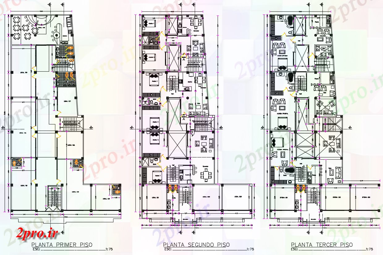 دانلود نقشه مسکونی  ، ویلایی ، آپارتمان  تجاری با مسکن ساختمان مبلمان طرح (کد165333)