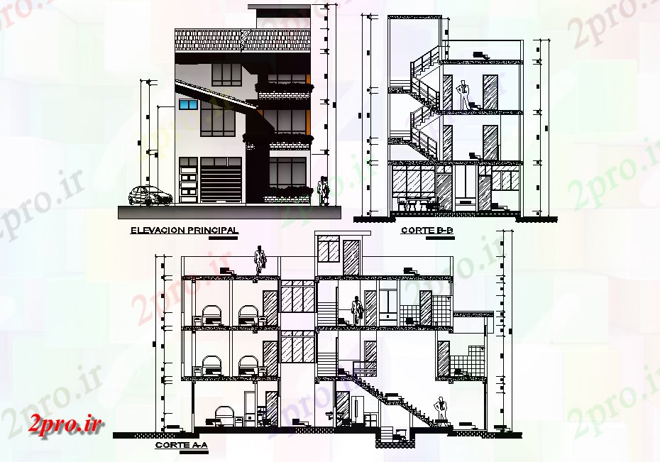 دانلود نقشه مسکونی  ، ویلایی ، آپارتمان  ساختمان خانه جلو نما طراحی و بخش نشیمن  (کد165369)