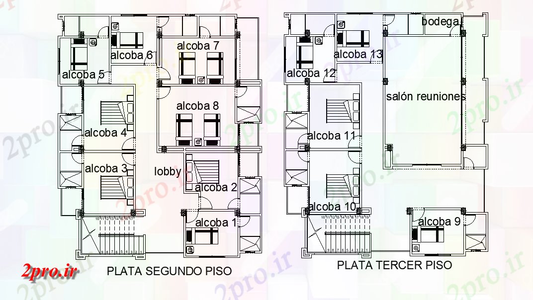 دانلود نقشه هتل - رستوران - اقامتگاه هتل محل اقامت اتاق های خواب طرحی طبقه اتوکد 12 در 15 متر (کد165393)