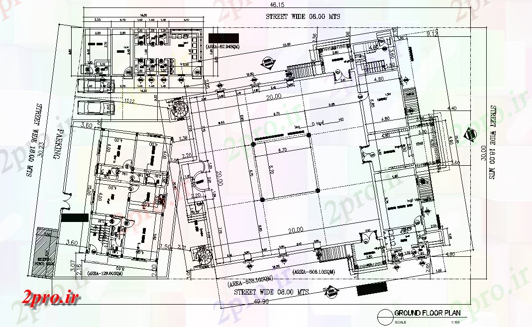 دانلود نقشه تئاتر چند منظوره - سینما - سالن کنفرانس - سالن همایشچند منظوره سالن با اقامت طرحی ترسیم 30 در 46 متر (کد165395)