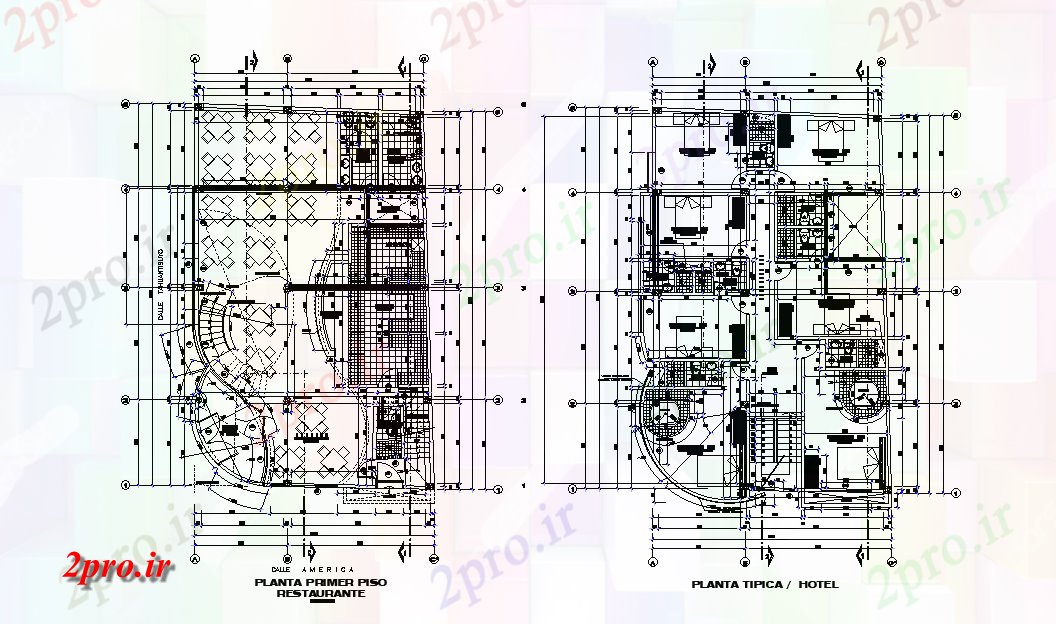 دانلود نقشه هتل - رستوران - اقامتگاه طرحی طبقه اول و طبقه دوم از رستوران ها اتوکد drawig دو بعدی 11 در 18 متر (کد165438)