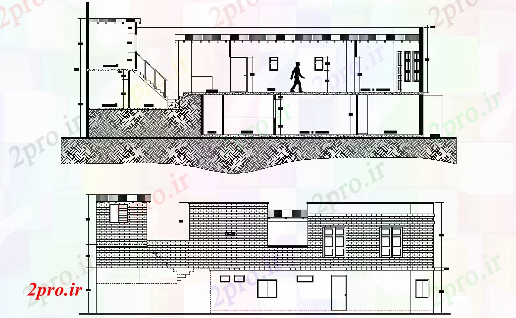 دانلود نقشه مسکونی ، ویلایی ، آپارتمان نما ساختمان خانه دو بعدی اتوکد 4 در 19 متر (کد165456)