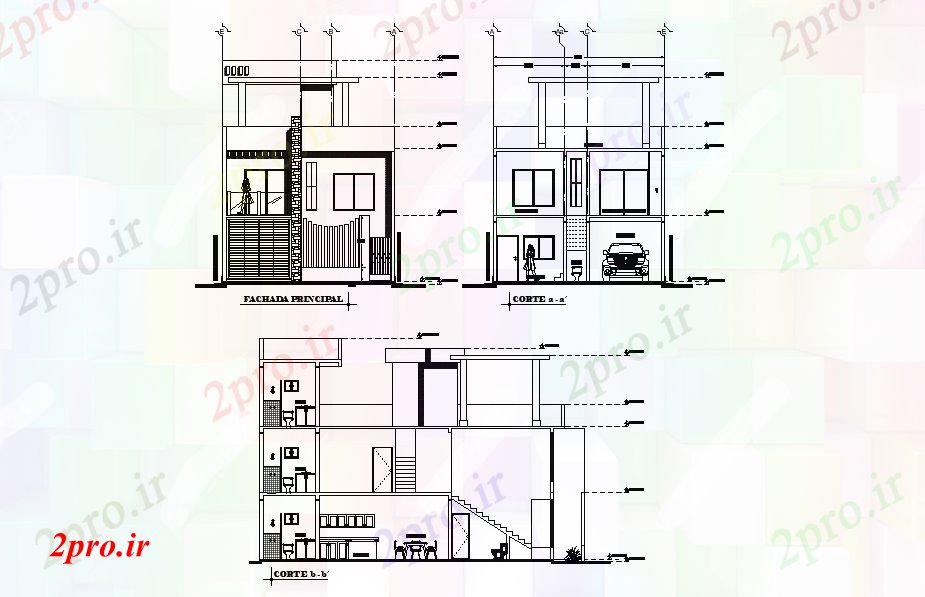 دانلود نقشه مسکونی ، ویلایی ، آپارتمان x15m طرحی خانه نما و بخش جزئیات اتوکد 8 در 15 متر (کد165458)