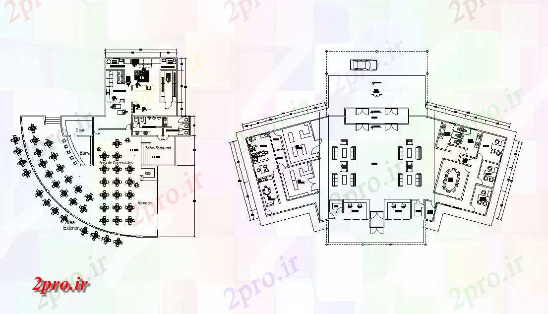 دانلود نقشه هتل - رستوران - اقامتگاه رستوران مبلمان 18 در 40 متر (کد165474)