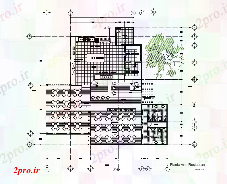 دانلود نقشه هتل - رستوران - اقامتگاه X20 رستوران متر 20 در 20 متر (کد165481)