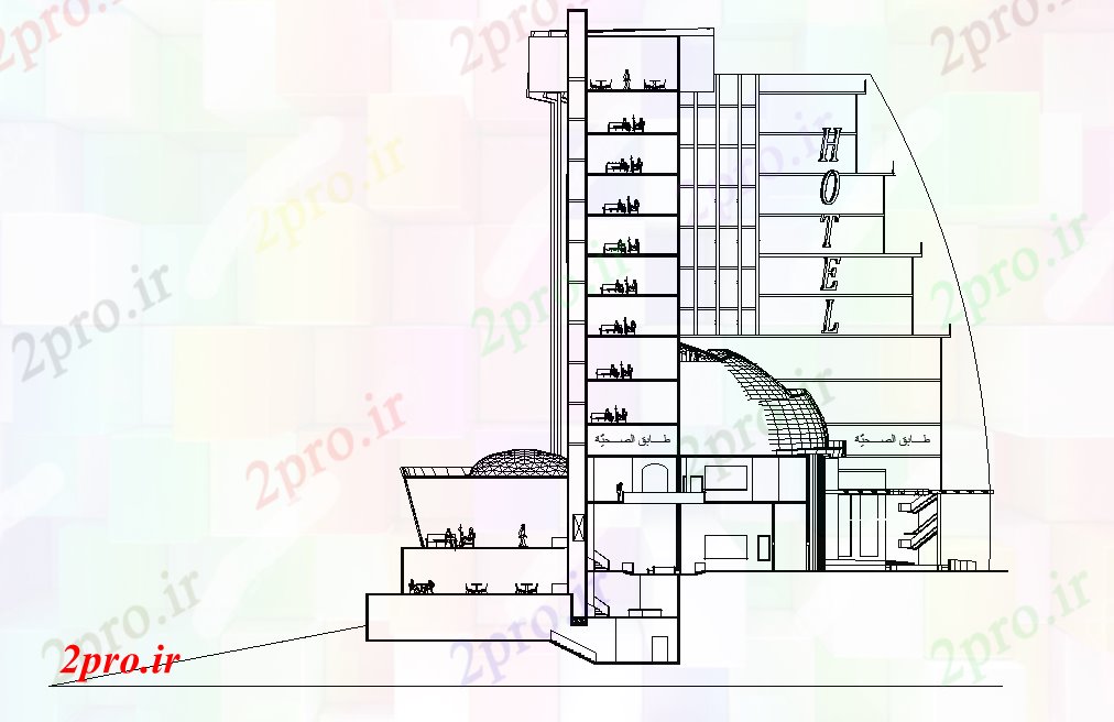 دانلود نقشه هتل - رستوران - اقامتگاه  معماری هتل ساختمان بخش   (کد165494)