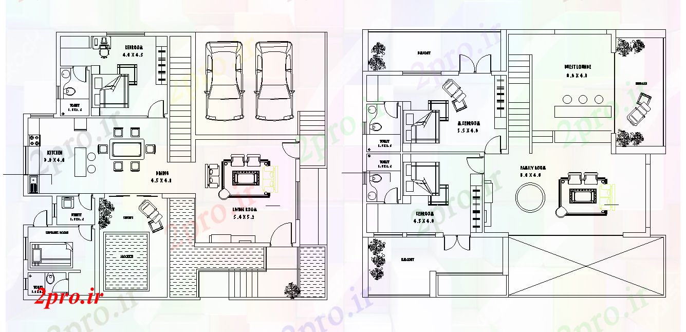 دانلود نقشه مسکونی ، ویلایی ، آپارتمان BHK خانه طبقه همکف و طبقه اول طرحی 14 در 16 متر (کد165495)