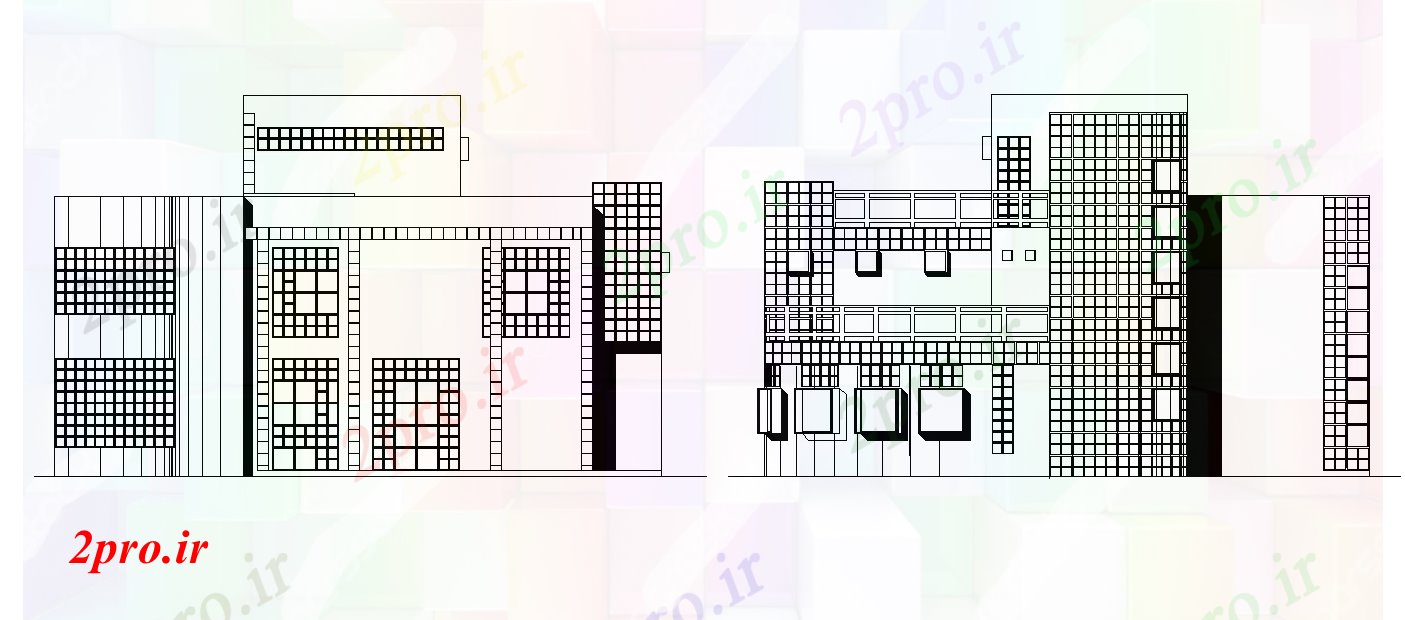 دانلود نقشه ساختمان اداری - تجاری - صنعتی دفتر شرکت ساختمانی شمال و غرب نما 12 در 14 متر (کد165515)