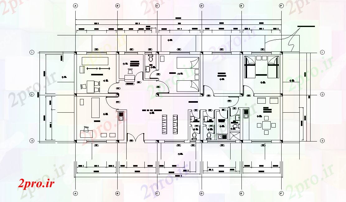 دانلود نقشه بیمارستان - درمانگاه - کلینیک طرحی بیمارستان کوچک 9x8m اتوکد 8 در 19 متر (کد165535)