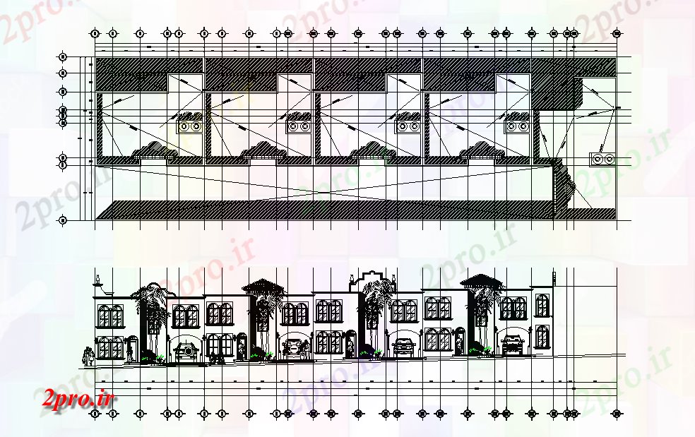 دانلود نقشه مسکونی ، ویلایی ، آپارتمان نما جلو از طرحی خانه ردیف 47x15m اتوکد 15 در 48 متر (کد165549)