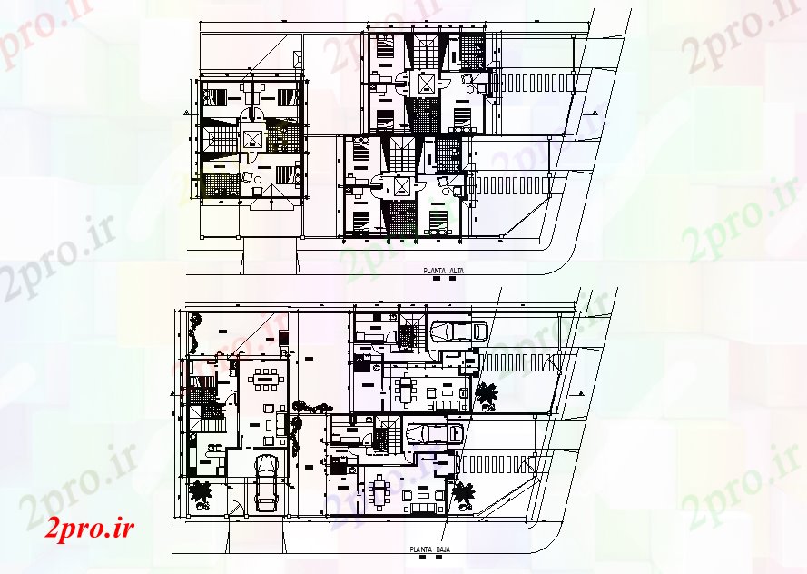 دانلود نقشه مسکونی ، ویلایی ، آپارتمان x17 برنامه های خانه سایت اتوکد سه خانه می شود 17 در 42 متر (کد165551)