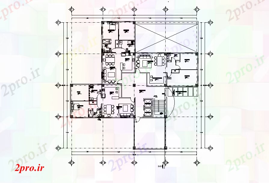 دانلود نقشه مسکونی ، ویلایی ، آپارتمان طرحی خانه معماری اتوکد دو بعدی 28 در 28 متر (کد165570)