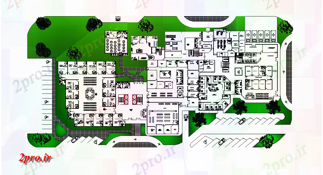دانلود نقشه بیمارستان - درمانگاه - کلینیک طرحی ساختمان بیمارستان اتوکد 45 در 112 متر (کد165580)