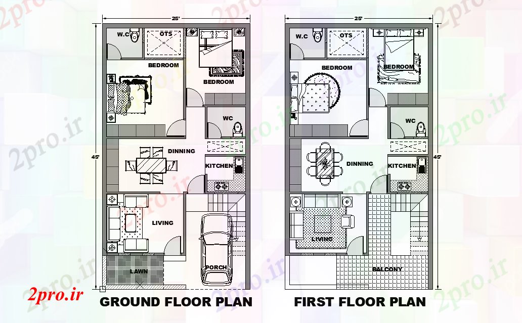 دانلود نقشه مسکونی ، ویلایی ، آپارتمان x45 شرق طرحی مواجه خانه به عنوان در هر شرا Vastu را های دو بعدی اتوکد 8 در 13 متر (کد165587)