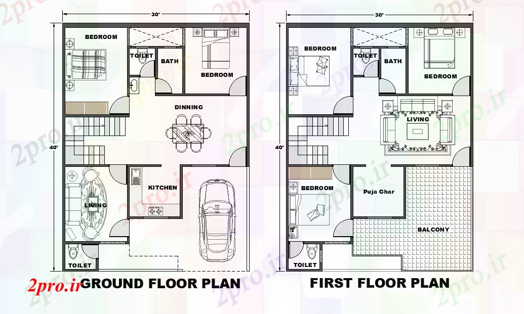دانلود نقشه مسکونی ، ویلایی ، آپارتمان x40 شرق طرحی مواجه خانه به عنوان در هر شرا Vastu را اتوکد 9 در 12 متر (کد165593)