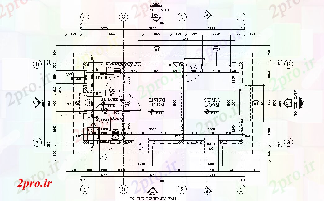 دانلود نقشه ساختمان دولتی ، سازمانی زمین جزئیات طرحی خانه گارد اتوکد طول و عرض طرحی نگهبان 88m و 46M respectively 5 در 9 متر (کد165623)