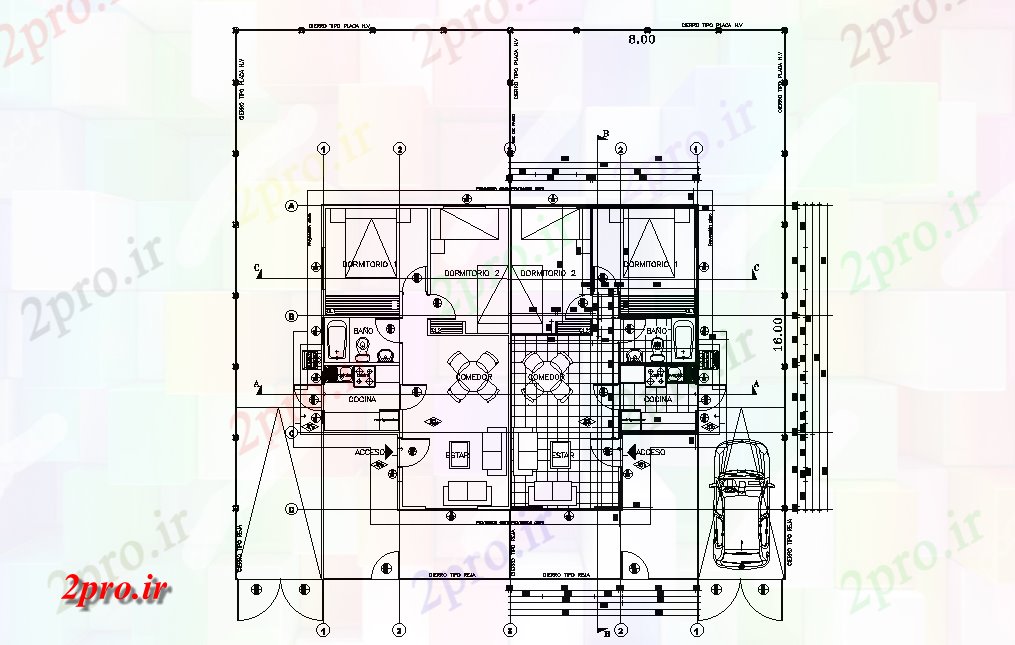 دانلود نقشه مسکونی ، ویلایی ، آپارتمان دو جزئیات طرحی خانه اتوکد 11 در 11 متر (کد165625)