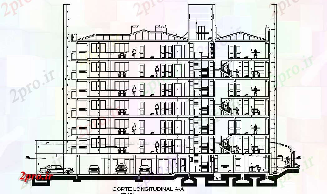 دانلود نقشه مسکونی  ، ویلایی ، آپارتمان   بخش طولی نیمه آپارتمان   زمین     اتوکد     (کد165632)