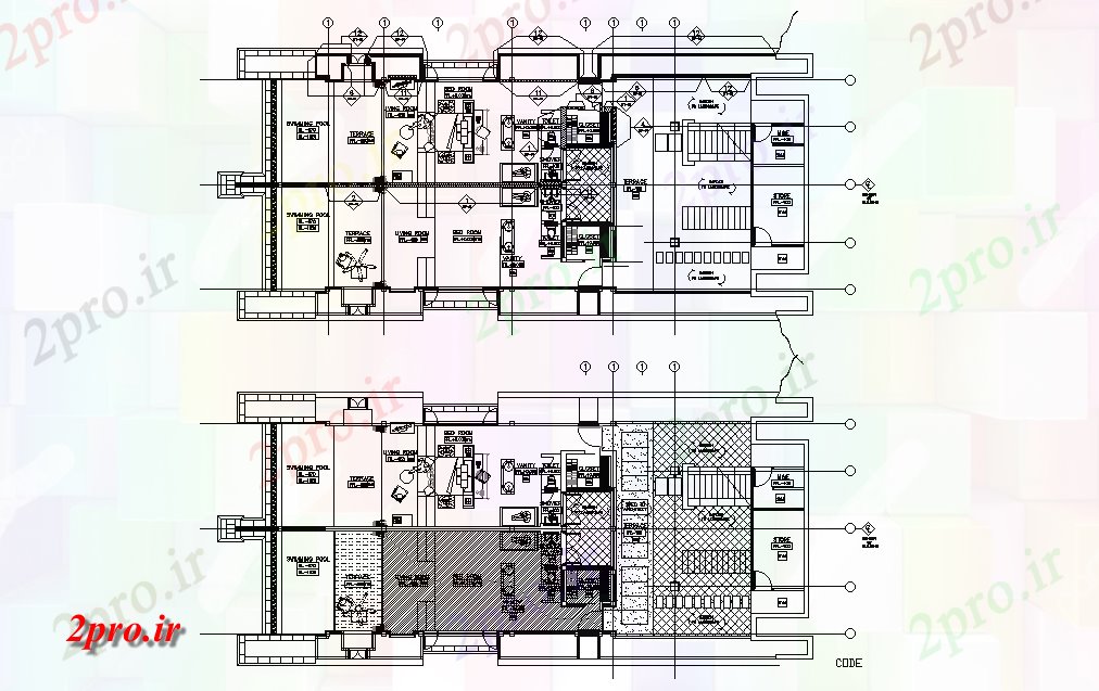 دانلود نقشه لوکس طرحی خانه ویلا اتوکد 11 در 27 متر (کد165639)