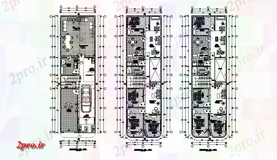دانلود نقشه طرحی خانه ساختمان چند خانواده که طراحی 6 در 19 متر (کد165646)