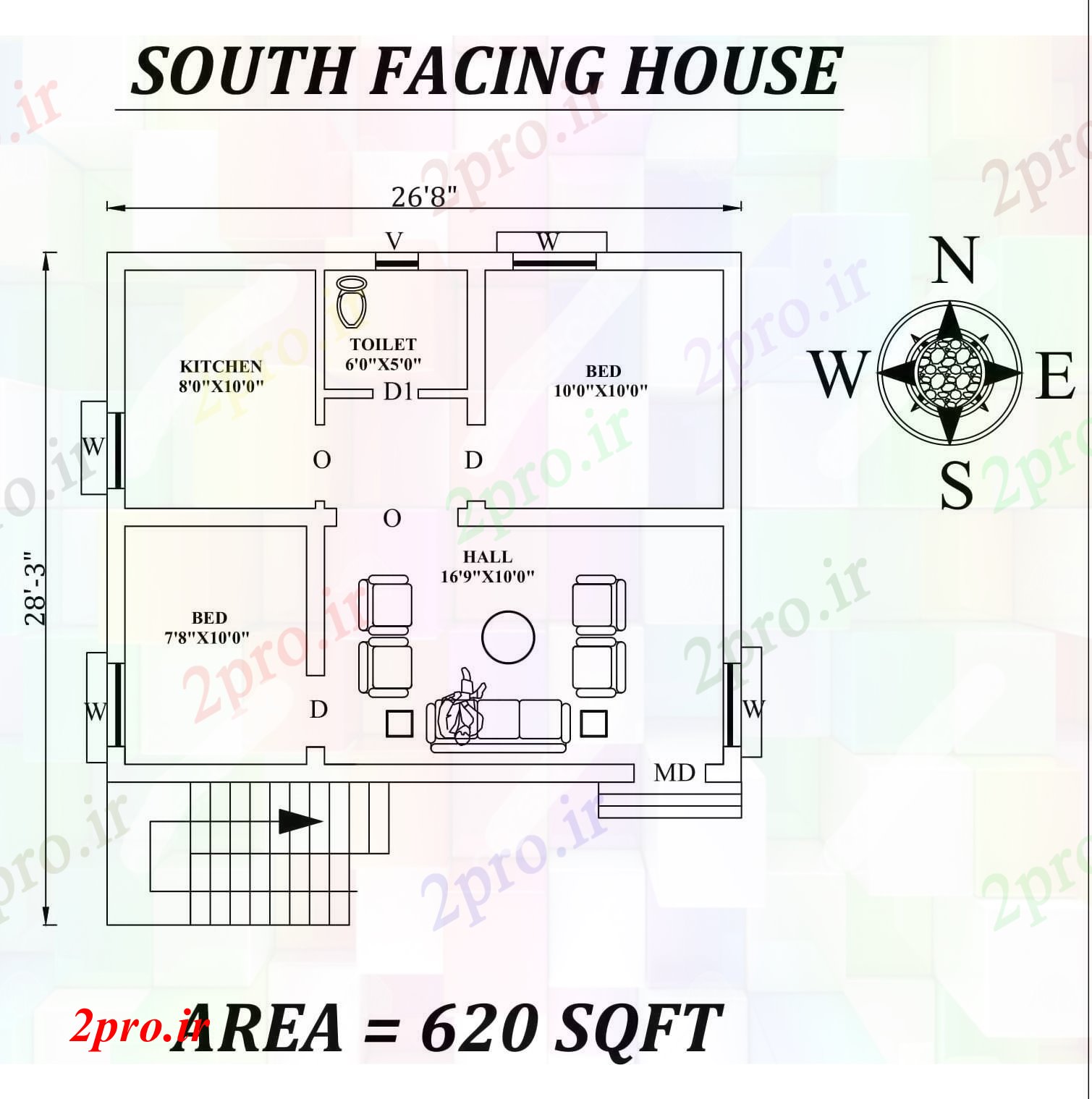 دانلود نقشه مسکونی ، ویلایی ، آپارتمان X28، جنوبی، رو طرحی خانه به عنوان در هر Vastu Shastra هستند در دسترس هستند 8 در 8 متر (کد165670)