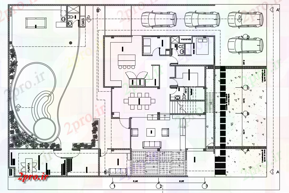 دانلود نقشه مسکونی ، ویلایی ، آپارتمان باشگاه گلف خانه 20 در 30 متر (کد165702)