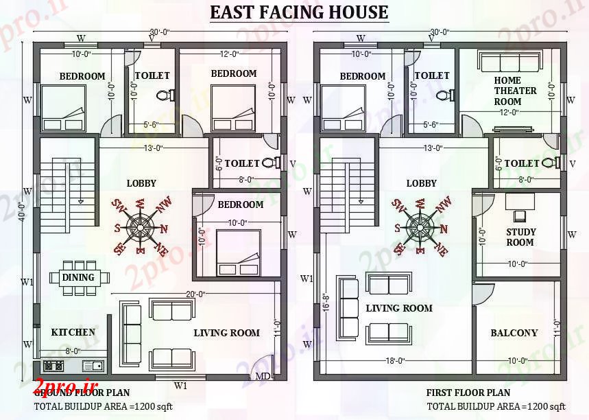 دانلود نقشه مسکونی ، ویلایی ، آپارتمان x40 شرق طرحی مواجه خانه به عنوان در هر Vastu Shastra هستند می شود اتوکد 9 در 12 متر (کد165707)