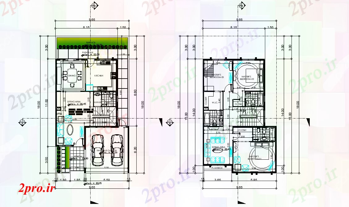 دانلود نقشه خانه های کوچک ، نگهبانی ، سازمانی - ویلایی طرحی طبقه جزئیات 10 در 18 متر (کد165710)