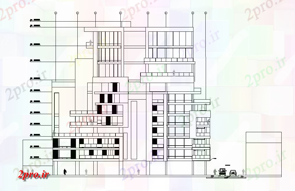 دانلود نقشه مسکونی  ، ویلایی ، آپارتمان  مسکن واحد آپارتمان   ساختمان (بخشی) نما  (کد165720)