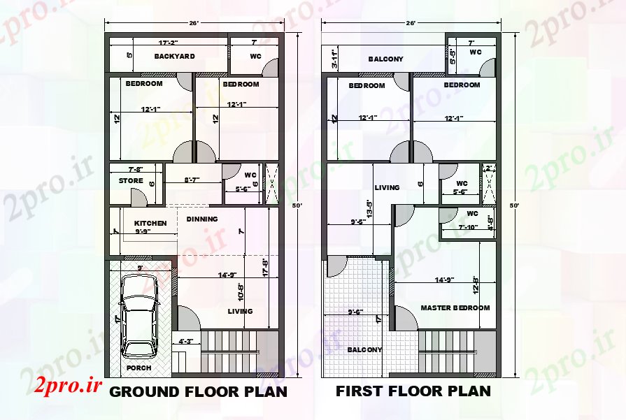 دانلود نقشه مسکونی ، ویلایی ، آپارتمان ابعاد طرحی مواجه خانه شرق 26'x50، به عنوان در هر Vastu Shastra هستند 8 در 15 متر (کد165766)