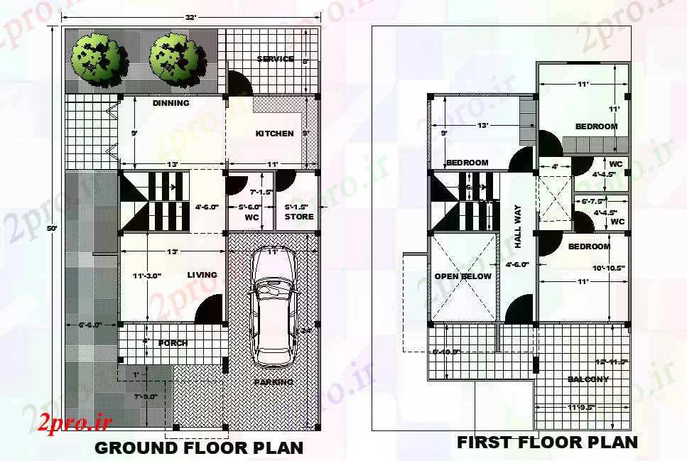 دانلود نقشه مسکونی ، ویلایی ، آپارتمان جزئیات ابعاد طرحی مواجه خانه شرق 32'x50، به عنوان در هر Vastu Shastra هستند در حال حاضر 10 در 15 متر (کد165777)