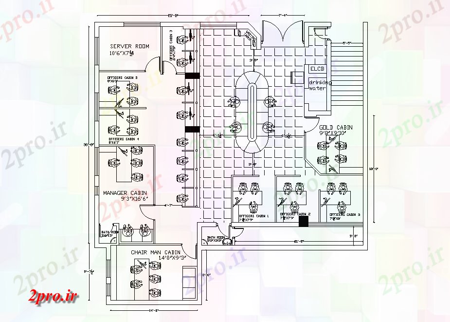 دانلود نقشه ساختمان اداری - تجاری - صنعتی طبقه دفتر طرحی جزئیات 14 در 14 متر (کد165784)