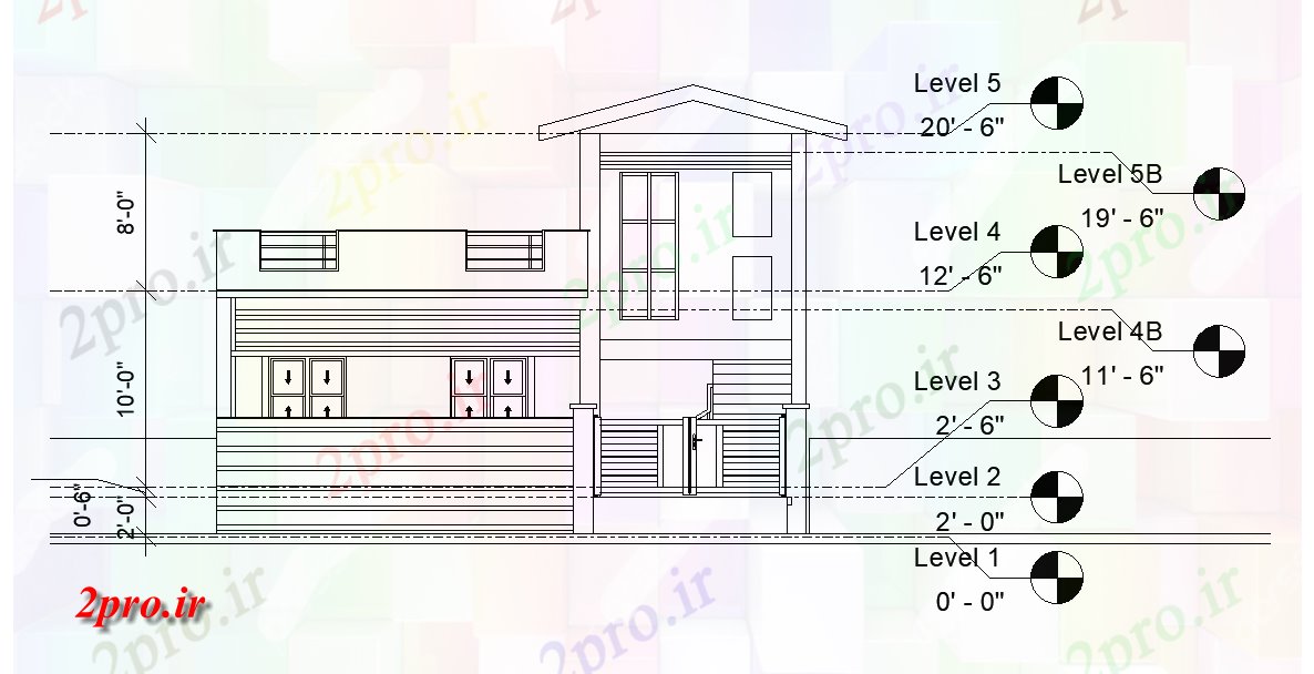 دانلود نقشه مسکونی  ، ویلایی ، آپارتمان  نما سمت چپ طرحی خانه      اتوکد     (کد165794)