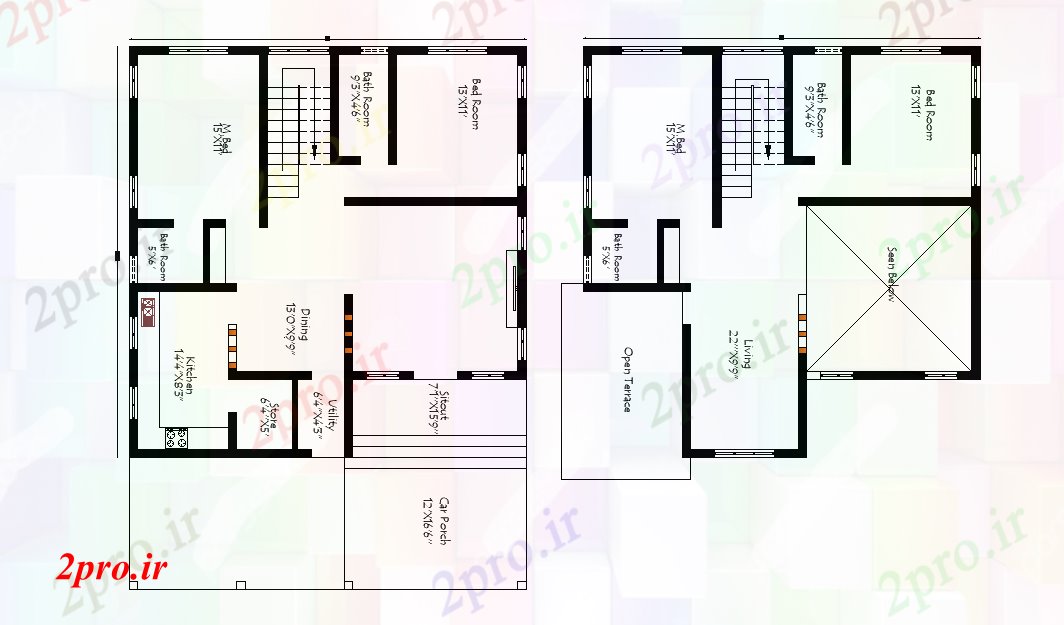 دانلود نقشه مسکونی ، ویلایی ، آپارتمان طرحی خانه 36'x38 اتوکد در حال حاضر 11 در 14 متر (کد165802)
