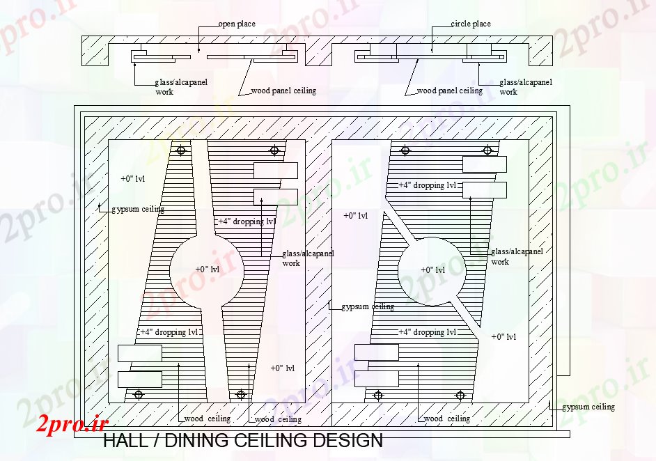 دانلود نقشه جزئیات داخلی طراحی سقف سالن و ناهار خوری جزئیات    (کد165822)