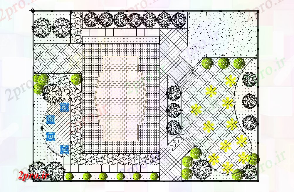 دانلود نقشه طراحی پارک - محوطه - باغ طبقه طرحی جزئیات محوطه سازی پارک 49 در 64 متر (کد165831)